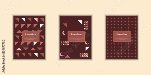 Fototapeta Ramadan Kareem poster, holiday cover set. Islamic greeting card, banner template. Arabic text mean Ramadan Kareem. Modern design with geometric pattern