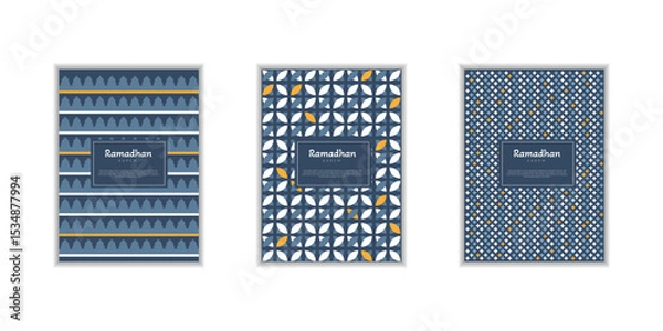 Fototapeta Ramadan Kareem poster, holiday cover set. Islamic greeting card, banner template. Arabic text mean Ramadan Kareem. Modern design with geometric pattern