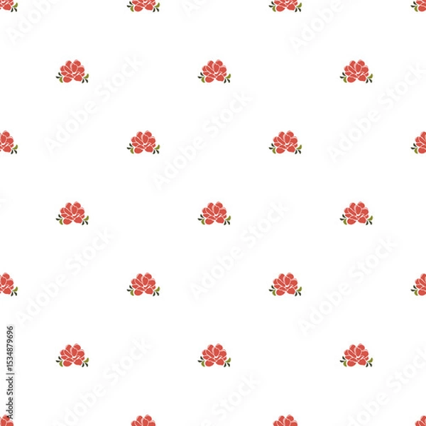 Fototapeta Seamless Pattern with Red Floral Motifs on White Background