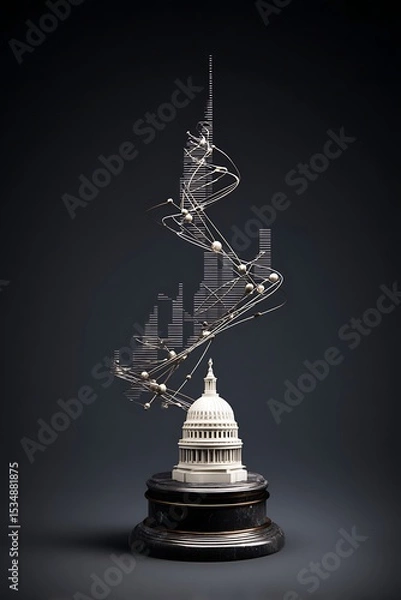 Obraz Abstract sculpture of a capitol building with interconnected lines and spheres.