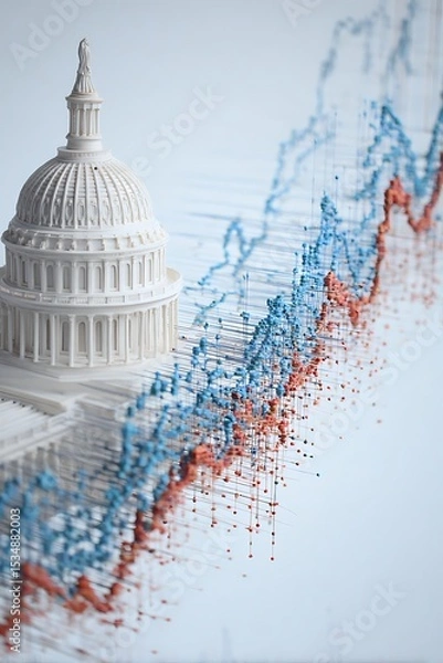 Obraz Model of a capitol building with data visualization.