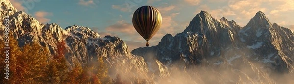 Obraz Hot air balloon soaring over a mountainous landscape.