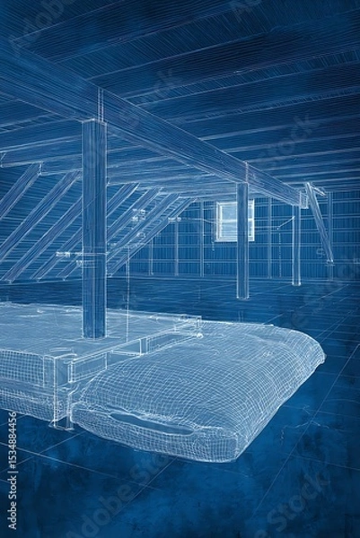 Obraz Detailed blueprint of a warehouse interior with support structure and storage.