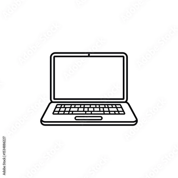 Fototapeta Outlined Laptop with Blank Screen and Keyboard on White Background Minimalist Design