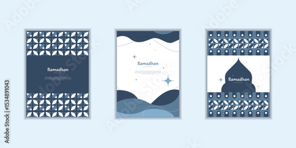 Fototapeta Ramadan Kareem poster, holiday cover set. Islamic greeting card, banner template. Arabic text mean Ramadan Kareem. Modern design with geometric pattern