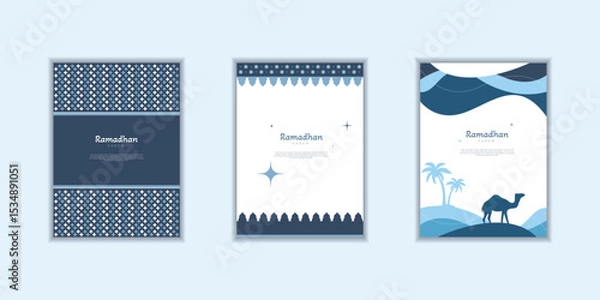Fototapeta Ramadan Kareem poster, holiday cover set. Islamic greeting card, banner template. Arabic text mean Ramadan Kareem. Modern design with geometric pattern