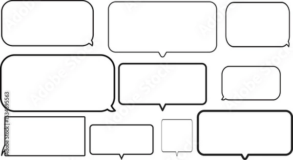 Obraz 横長の四角いシンプルな吹き出しセット。角は丸くなっている。かわいくて使いやすい。吹き出しの先端は下。