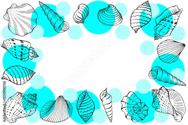 Fototapeta Frame with seashells. Hand drawn vector illustration.