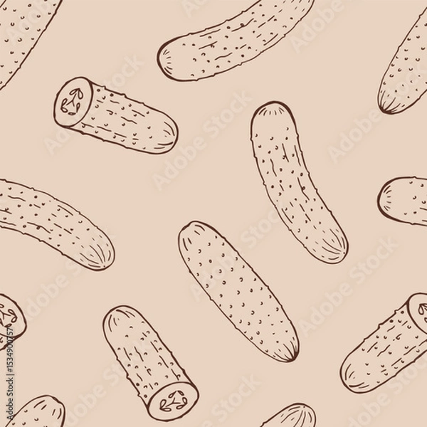 Obraz Seamless pattern with cucumber. Hand drawn vector illustration.