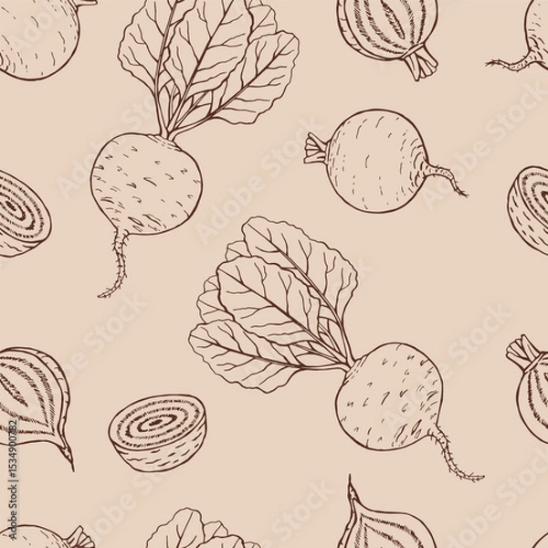 Fototapeta Seamless pattern with beetroot. Hand drawn vector illustration.