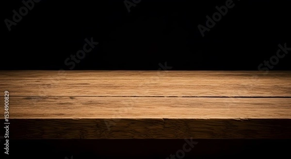 Fototapeta Empty Rustic Wood Table Top on Black Background for Product Display, Mockup