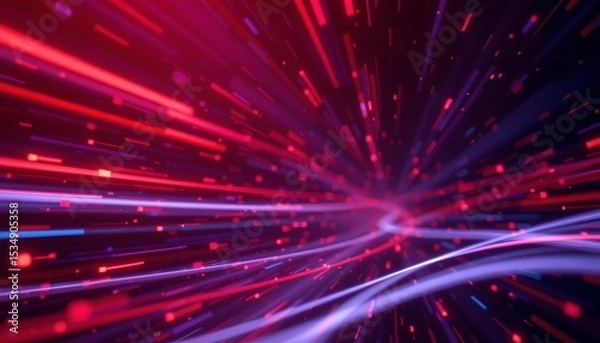 Fototapeta high quality, abstract red and purple light trails background with subject at bottom for copy space at top.