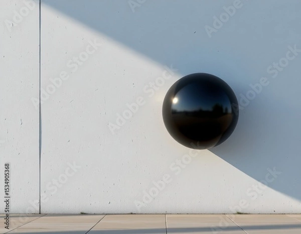 Fototapeta high quality, subject on the right side of the image, a black bubble against an empty space wall texture background in soft glow style with sky blue tones, under morning radiance