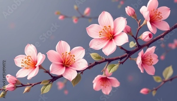 Fototapeta high quality, simplified flat illustration of blossoming flowers with soft pastel gradients.