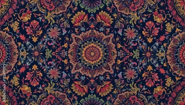 Obraz Detailed ornate floral pattern on a dark background.