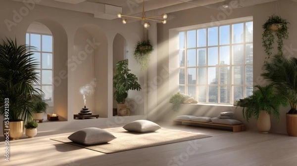Obraz Serene Indoor Space with Natural Light and Greenery Elements