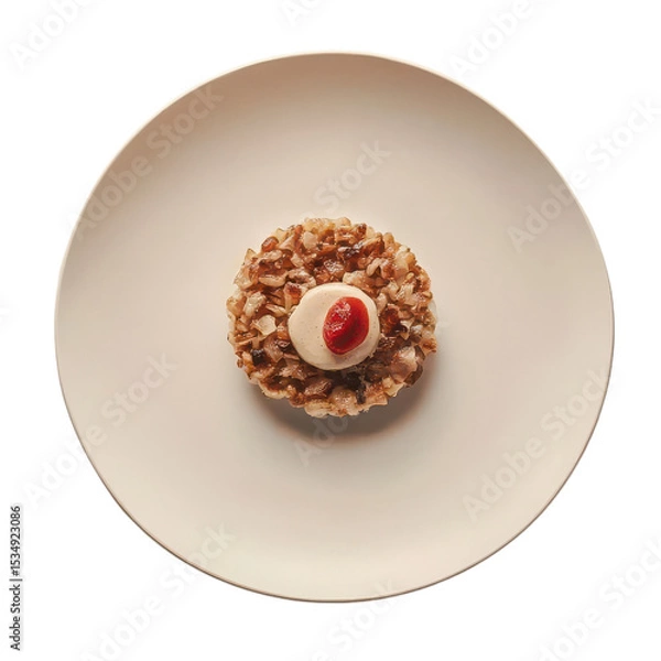 Obraz Gourmet dessert with walnut crust and vanilla cream topping