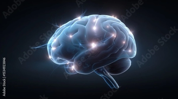 Obraz Futuristic Illustration of a Human Brain with Glowing Connections