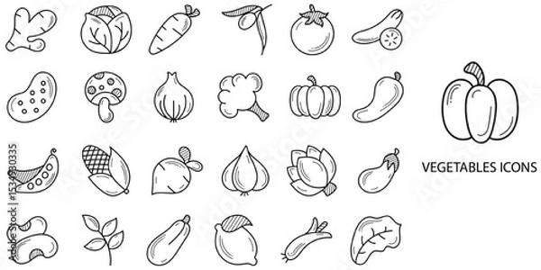 Fototapeta Vegetables simple New concept 24 hand drawn icons set .Vector illustration.