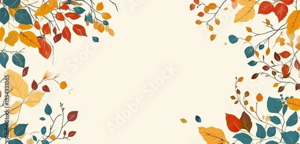 Obraz Autumnal foliage frame with cream background