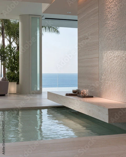 Obraz Modern indoor pool with stunning ocean view at a luxury residence in bright daylight