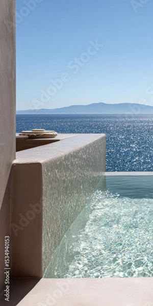 Obraz Relaxing view from a luxury villa overlooking the ocean during bright sunny weather