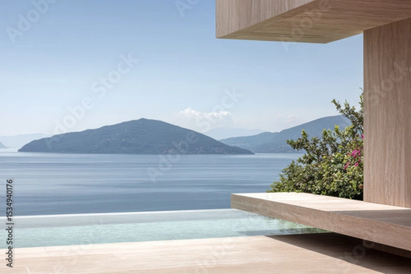 Obraz Stunning view from modern villa overlooking tranquil seascape at midday