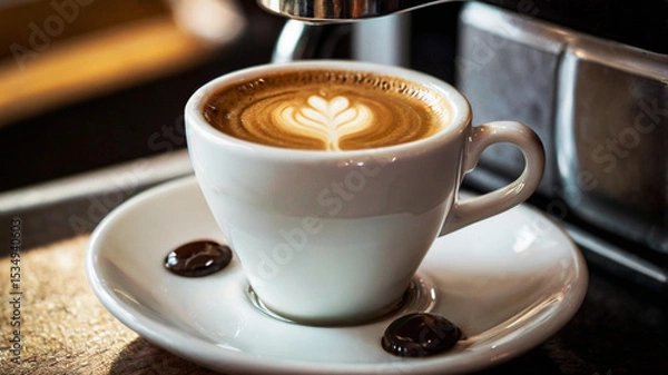 Obraz A cup of latte coffee on a cafe barista table