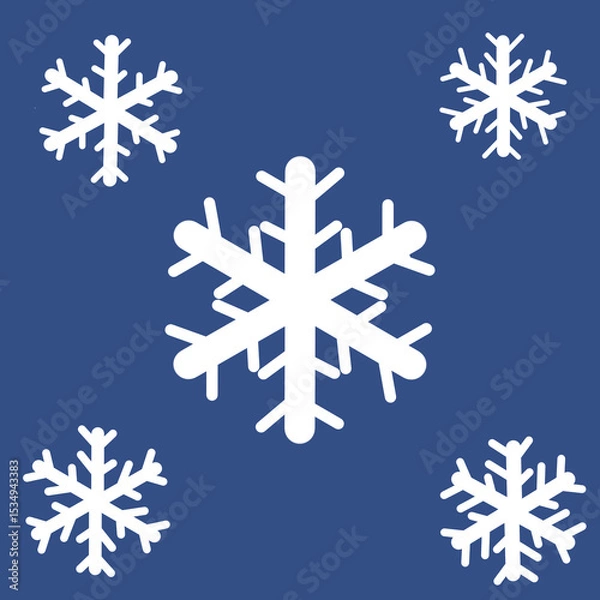 Fototapeta Delicate white snowflakes of various sizes fall against a soft light blue background, evoking a peaceful winter ambiance and a sense of tranquility.