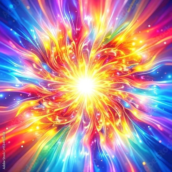 Obraz A vibrant explosion of multicolored light and shimmering sparks bursts forth, creating a dazzling display of energy and brilliance against a dark backdrop.