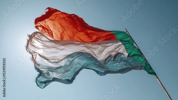 Obraz Tricolor flag waving in front of a clear sky