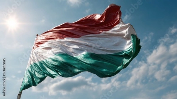 Obraz Tricolor flag waving in the wind under bright daylight