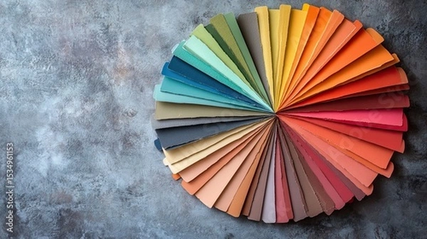 Obraz Fan display of color swatches on neutral background, design palette inspiration concept for branding or  