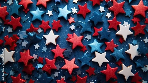 Obraz Festive 4th of July background with red, white, and blue stars representing American independence day  