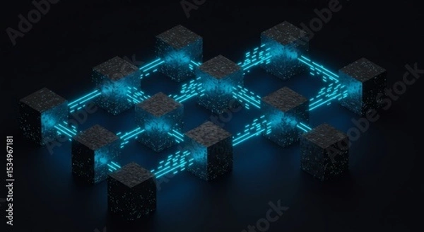 Obraz Abstract Network Interconnected Cubes with Glowing Data Streams