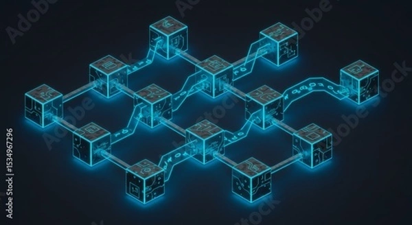 Fototapeta Abstract Network Visualization Interconnected Cubes and Data Streams