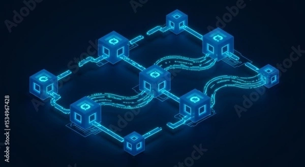 Obraz Abstract Blockchain Network Glowing Cubes and Digital Connections