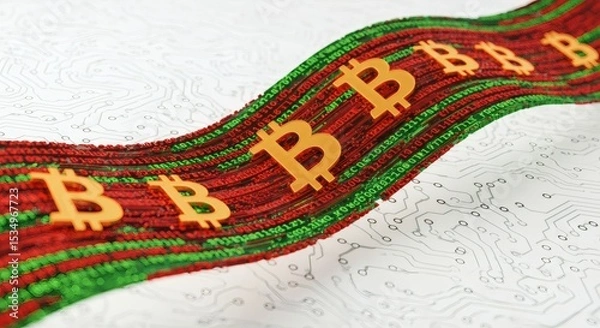 Obraz Bitcoin Cryptocurrency Digital Currency Wave Abstract Illustration