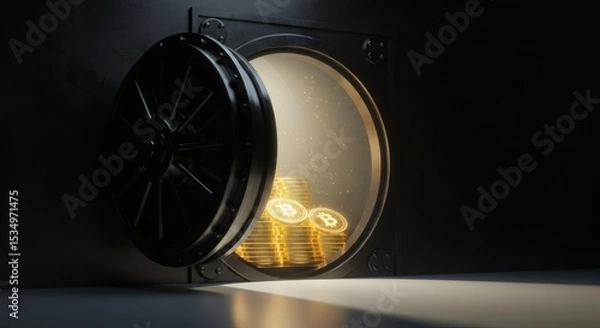 Obraz Mysterious Vault Golden Coins Inside a Dark Bank Vault