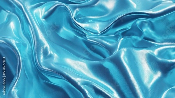 Obraz Shiny blue fabric with smooth, wavy texture.