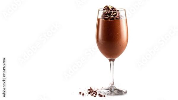 Obraz Delicious chocolate drink topped with nuts in elegant glass. transparent background