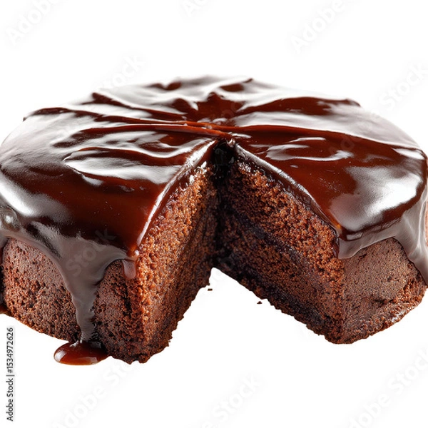 Obraz Delicious chocolate cake with a glossy ganache topping. transparent background