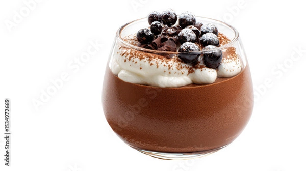 Obraz Delicious chocolate dessert topped with whipped cream and berries. transparent background