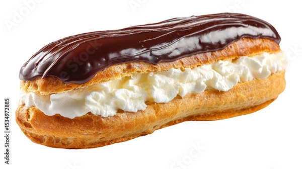 Obraz Delicious chocolate eclair with cream filling, perfect for desserts. transparent background