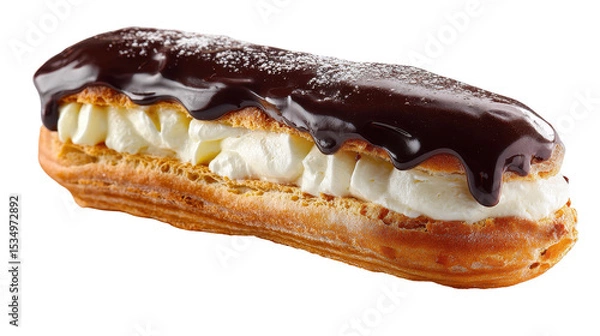 Obraz Delicious chocolate eclair with cream filling, perfect dessert treat. transparent background