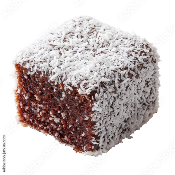 Obraz Delicious chocolate treat coated in shredded coconut flakes. transparent background