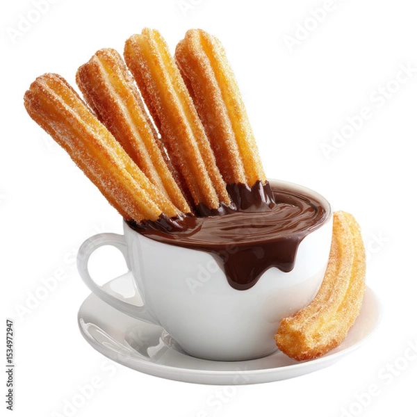 Obraz Delicious churros dipped in rich chocolate sauce. transparent background