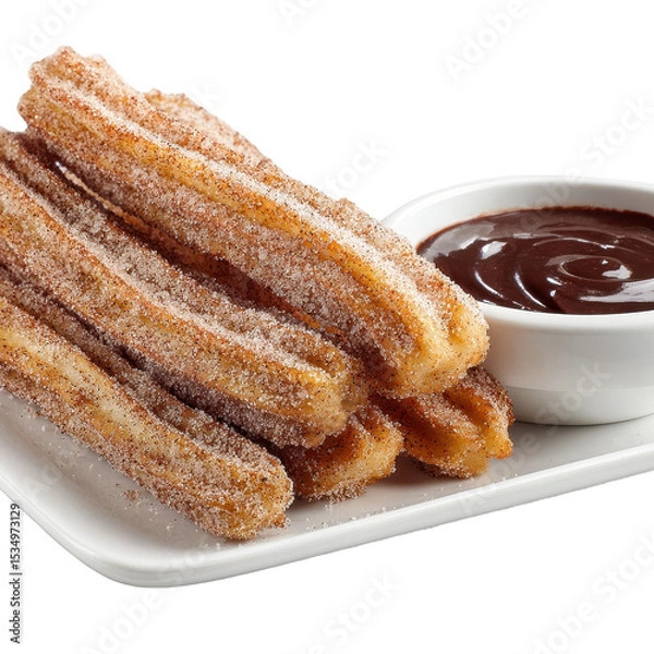 Obraz Delicious churros served with rich chocolate dipping sauce. transparent background