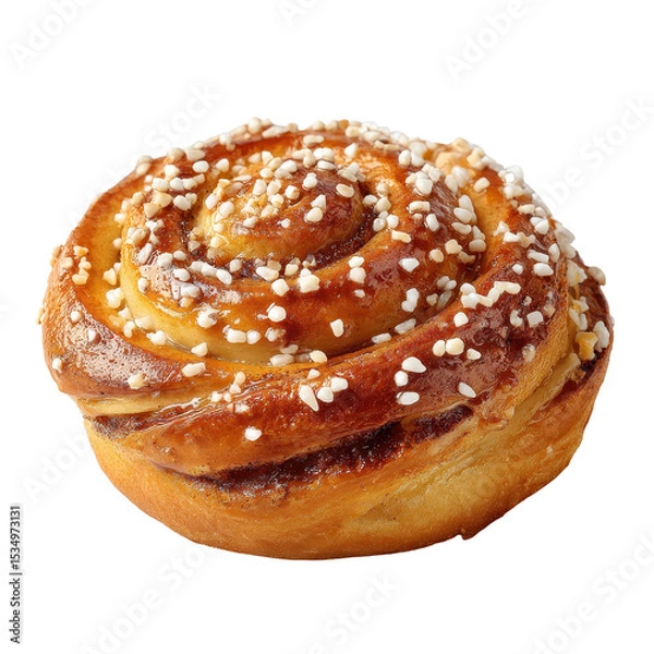 Obraz Delicious cinnamon roll topped with sweet sprinkles. transparent background