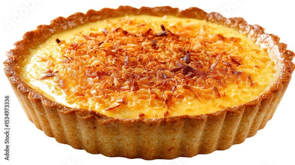 Obraz Delicious coconut cream tart with a golden toasted topping. transparent background